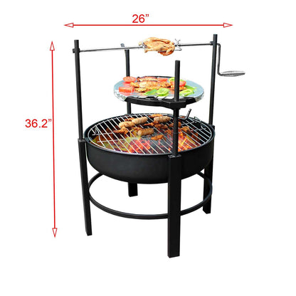 Fire Pit with 2 Grill, Round Metal Wood Burning Firepit with Surrounding Removable Cooking Grill, Unique Design for Camping, Outdoor Heating, Bonfire, and Picnic