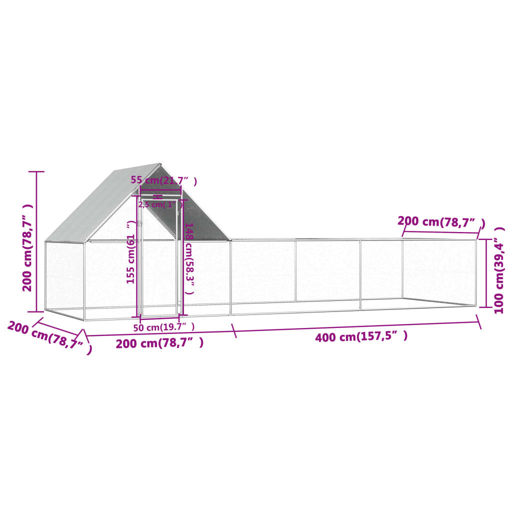 Chicken Coop 19.7'x6.6'x6.6' Galvanized Steel