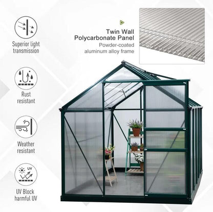 10' x 6' x 7' Aluminum Polycarbonate Walk-In Garden Greenhouse UV-Resistant