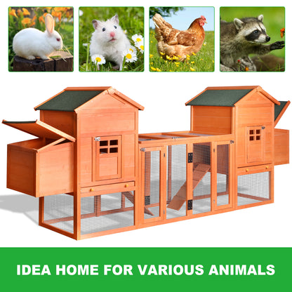 Outdoor Wooden Chicken Coop, 124" Large Hen Cage Rabbit House, Bunny Hutch with Ventilation Door, Removable Ramp Garden Backyard Pet House Chicken Nesting Box